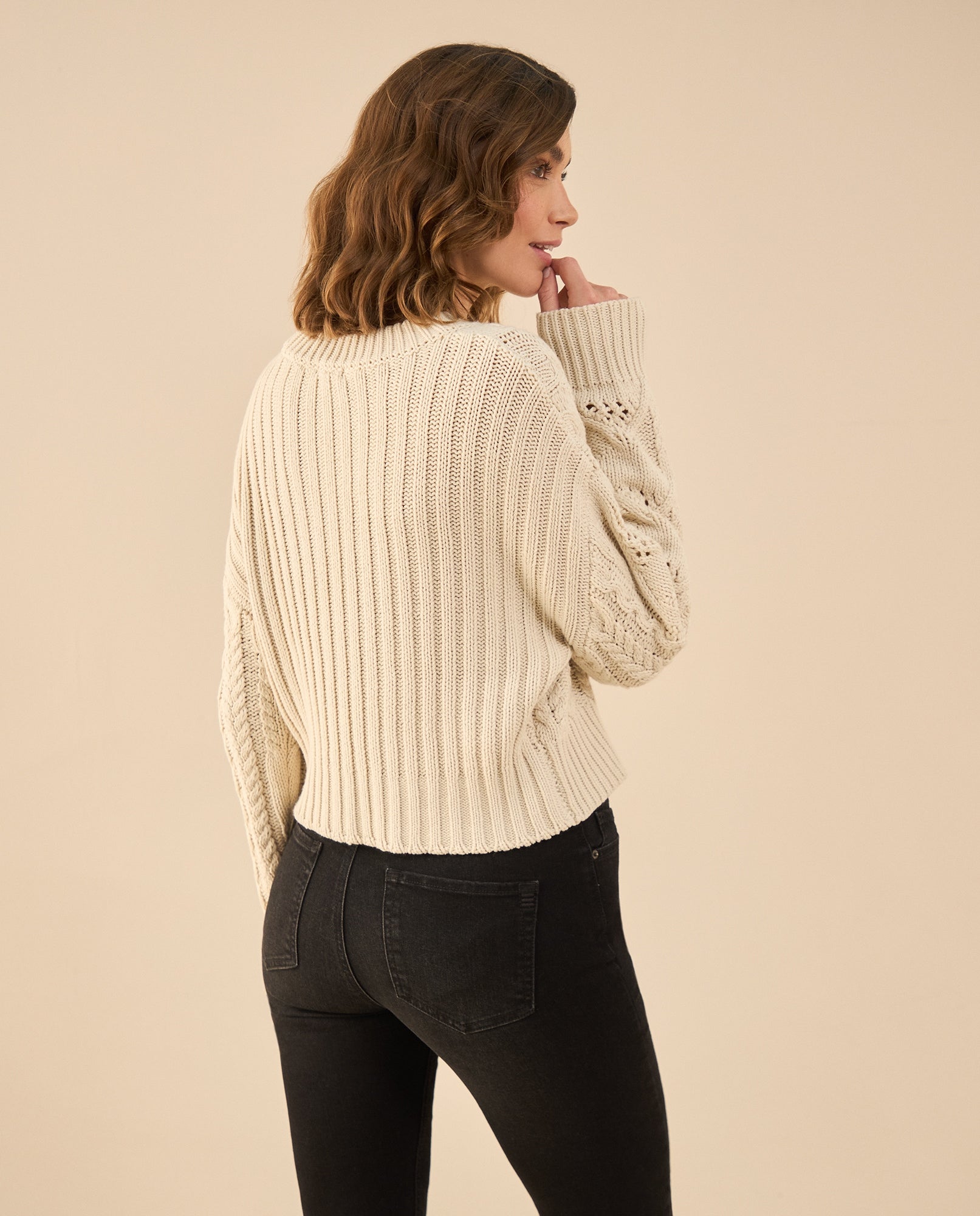 Buzo tejido de diseño cerrado para mujer - Crudo 34_661G208_CRU110110_4