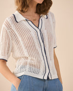 Camisa tejida manga corta para mujer - Crudo