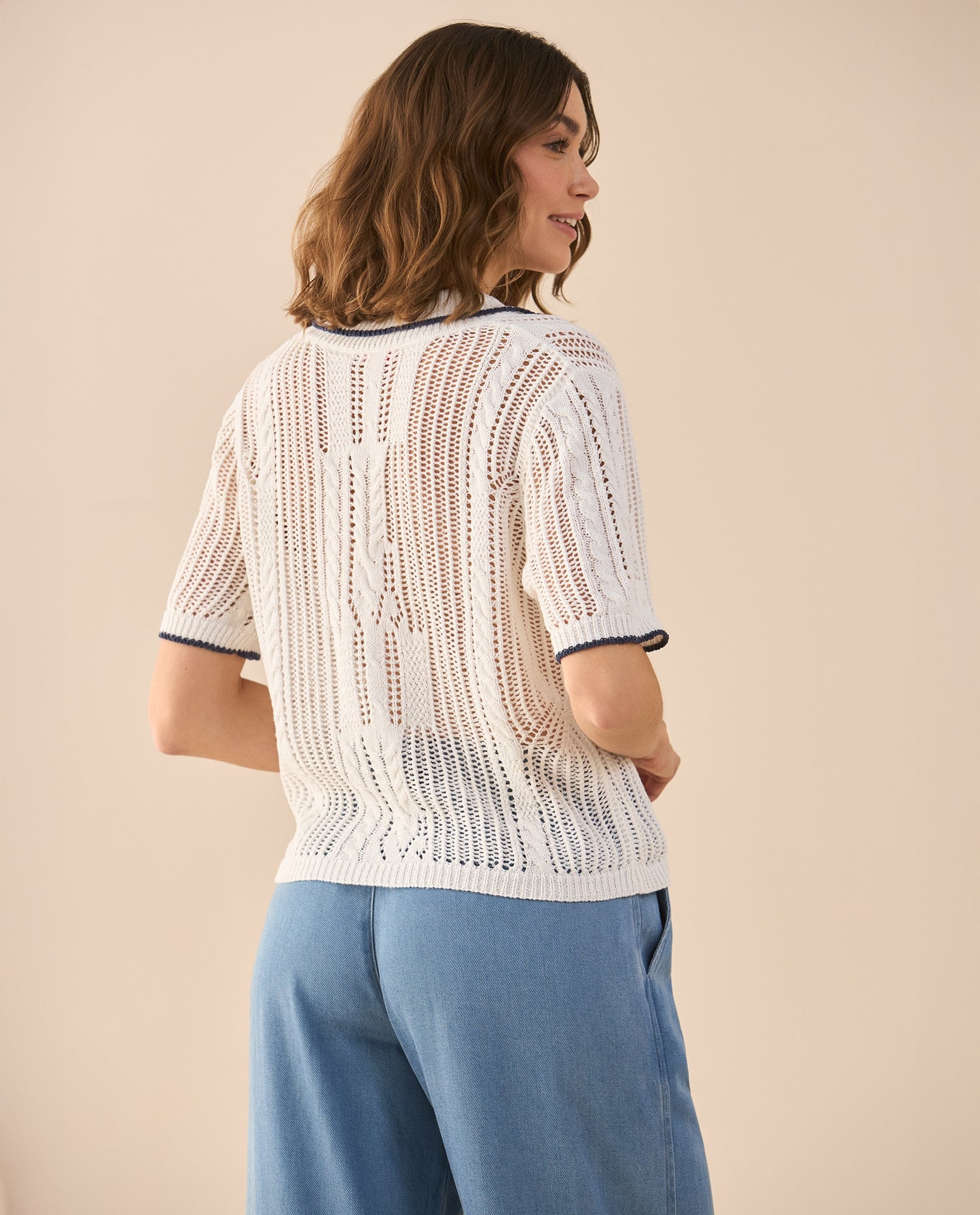 Camisa tejida manga corta para mujer - Crudo