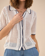 Camisa tejida manga corta para mujer - Crudo