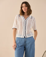 Camisa tejida manga corta para mujer - Crudo