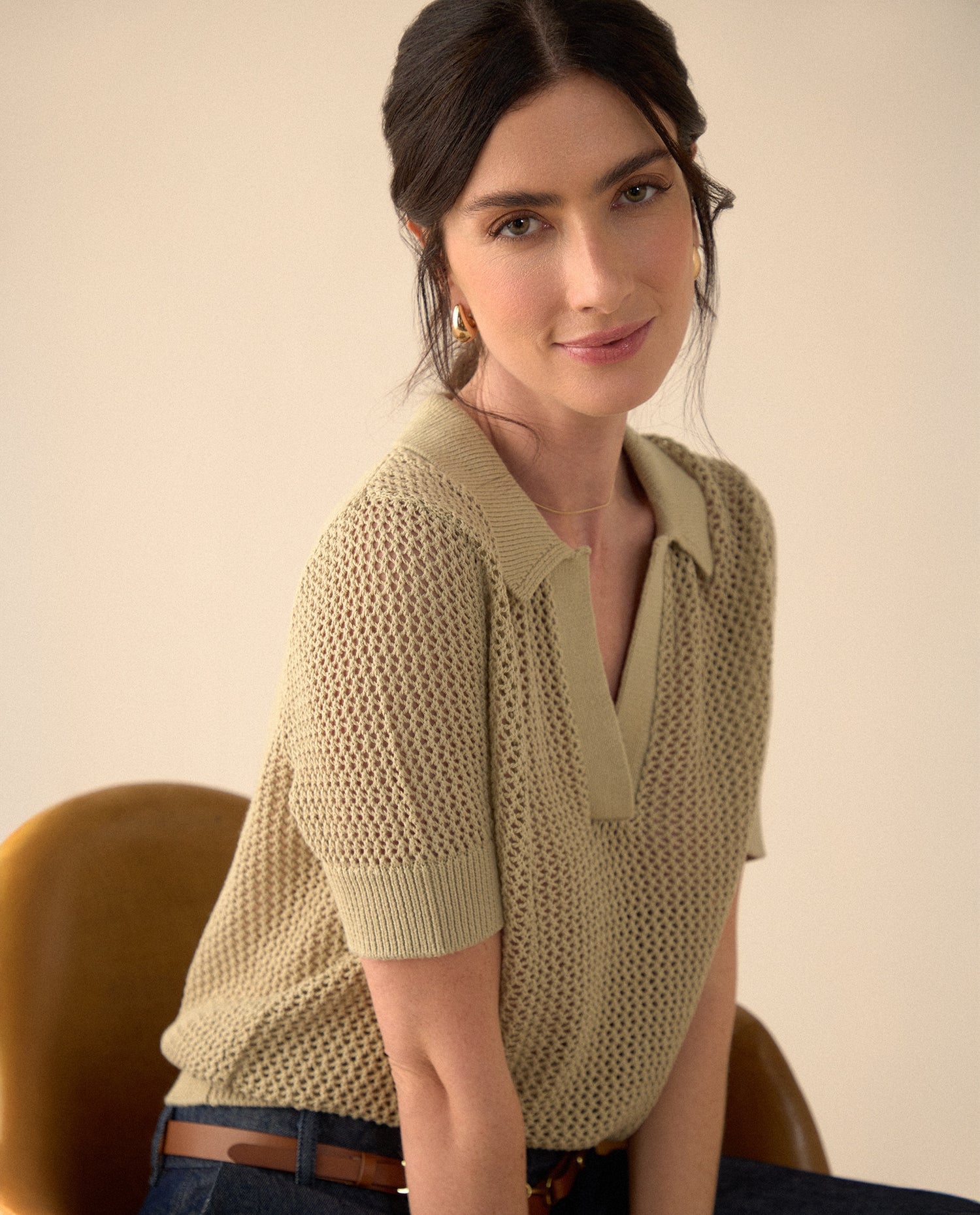 Camisa de manga corta con volumen para mujer - Verde