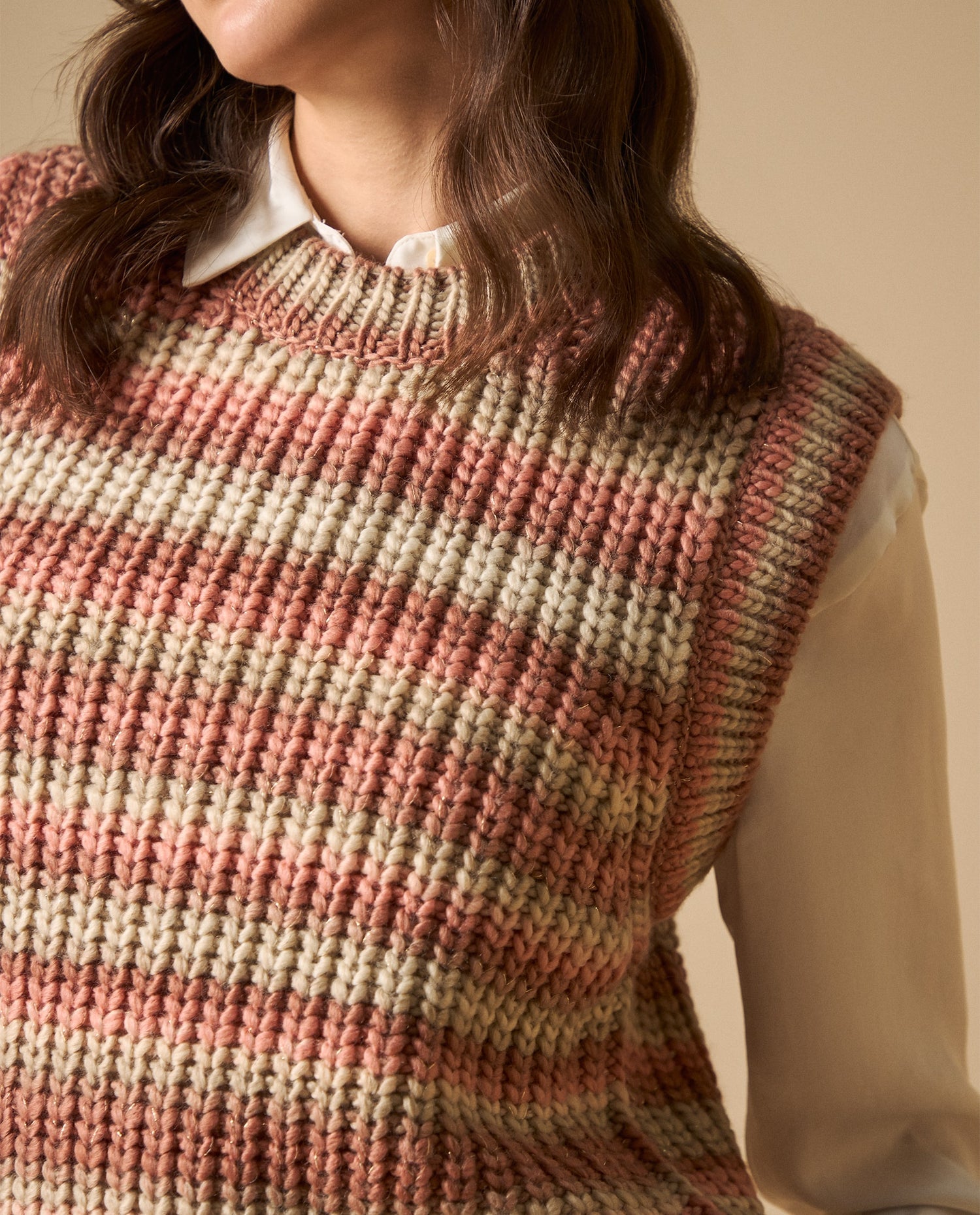 Chaleco tejido cuello redondo silueta relajada - Rosa