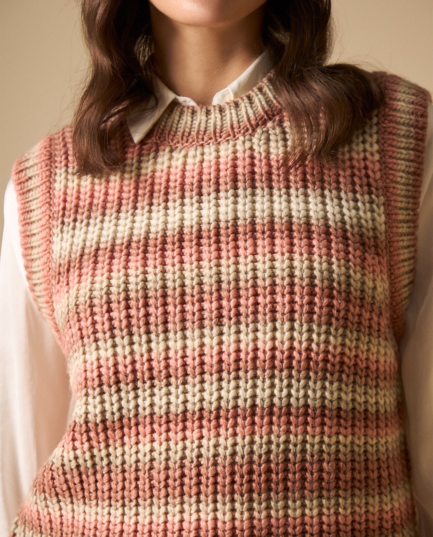 Chaleco tejido cuello redondo silueta relajada - Rosa