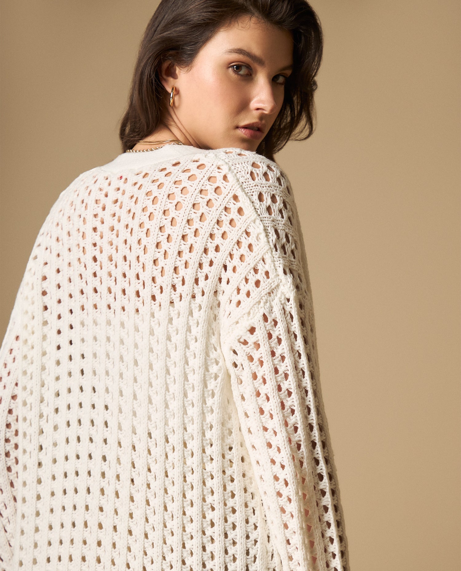 Cardigan tejido manga larga cuello redondo - Crudo