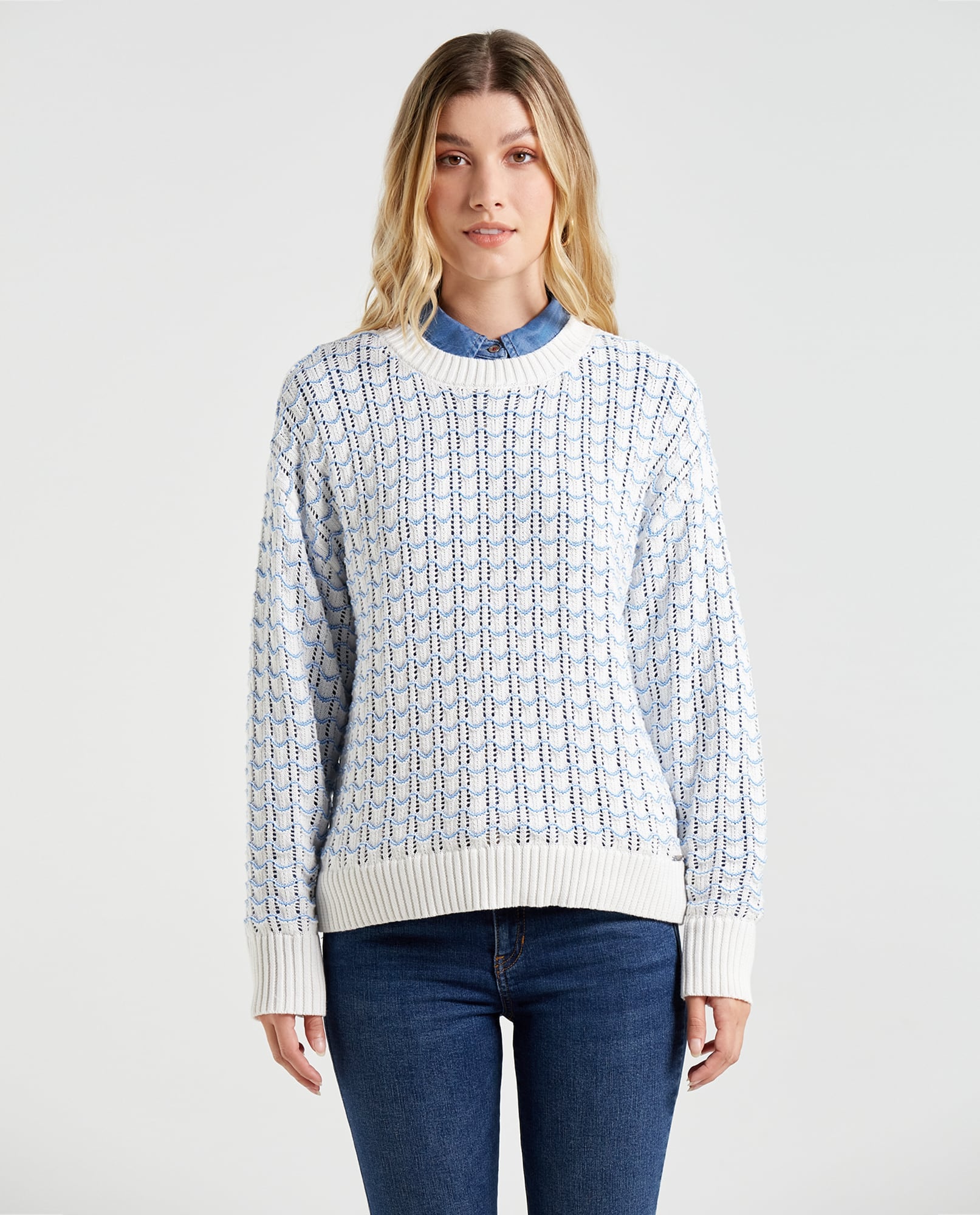Suéter tejido desagujado para mujer - Crudo 34_662E204_A00948_3