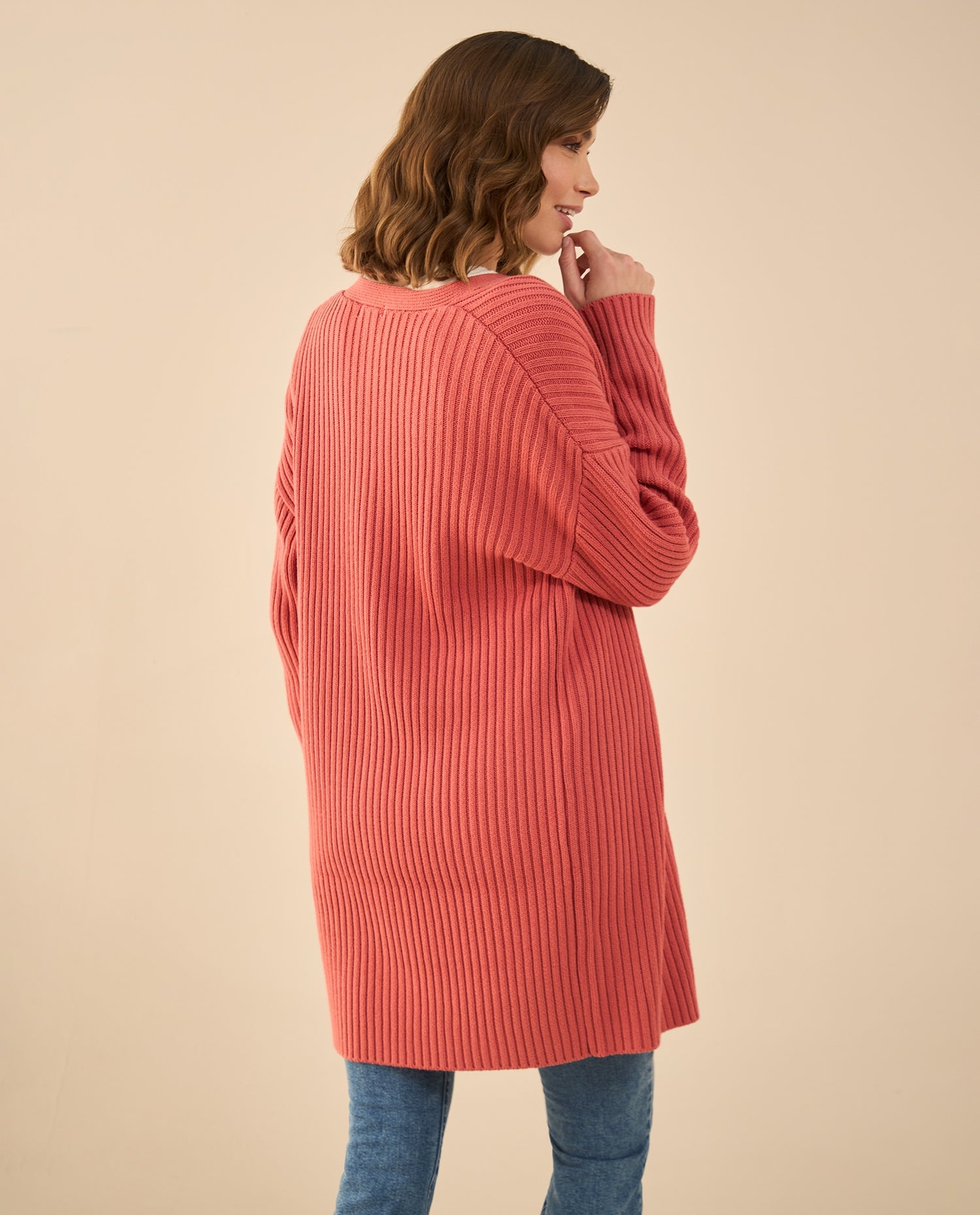 Cárdigan tejido de diseño abierto para mujer - Rosa