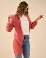 Cárdigan tejido de diseño abierto para mujer - Rosa