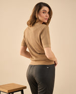 Camisa tejida tipo polo para mujer - Café