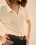 Camisa tejida tipo polo para mujer - Crudo