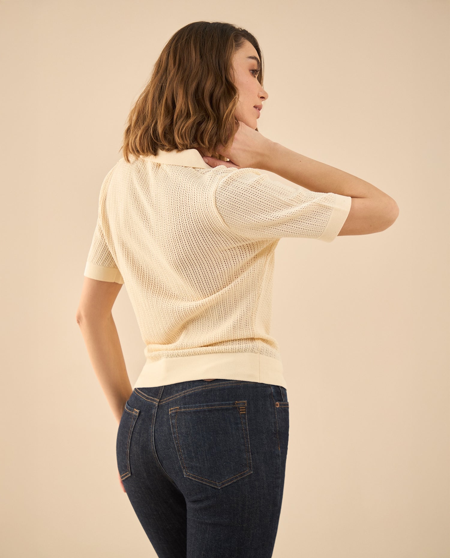 Camisa tejida tipo polo para mujer - Crudo