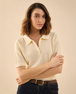 Camisa tejida tipo polo para mujer - Crudo