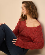 Buzo tejido con escote en V para mujer - Rojo