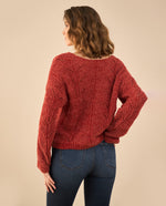Buzo tejido con escote en V para mujer - Rojo