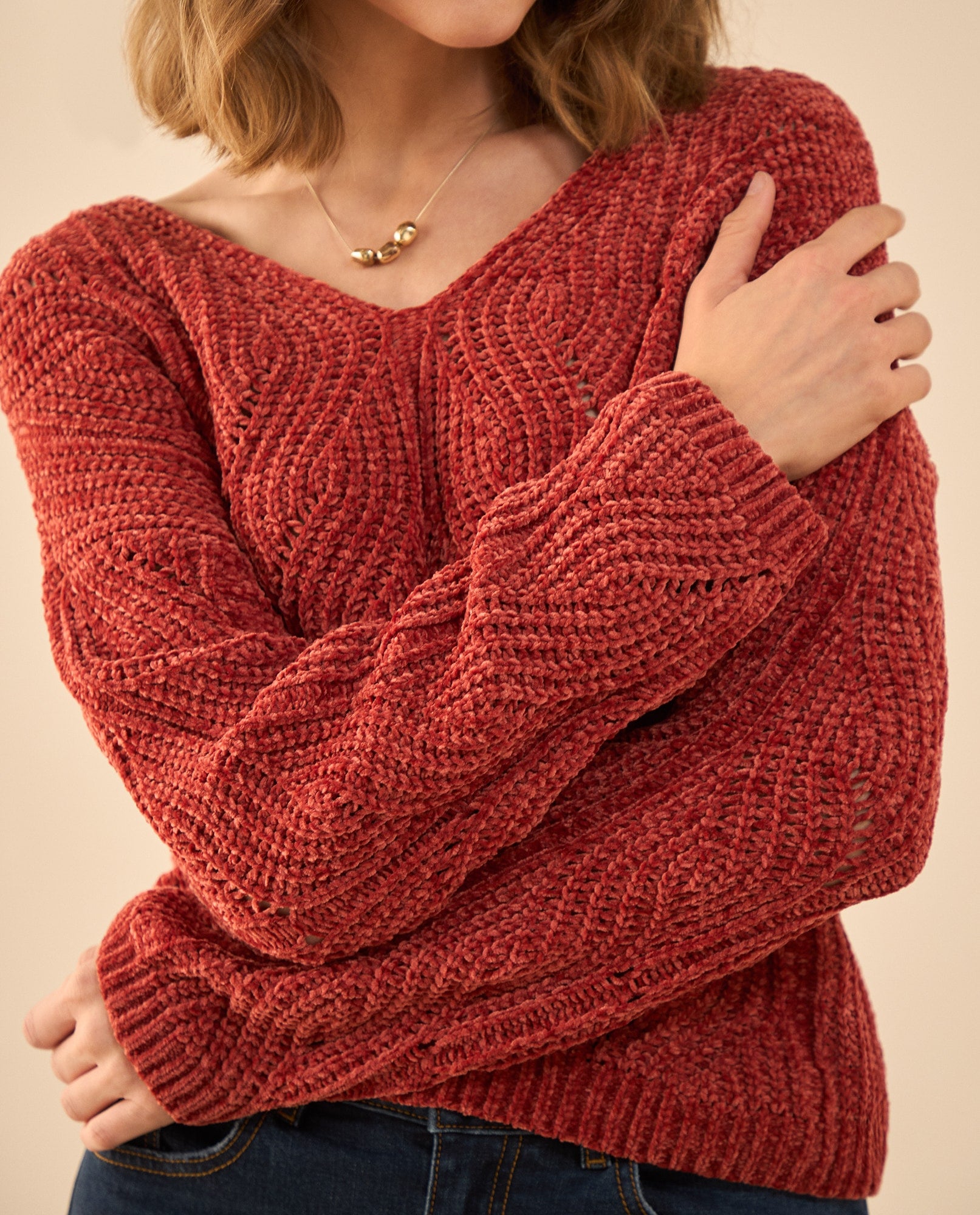 Buzo tejido con escote en V para mujer - Rojo 34_662G203_ROJ181444_6