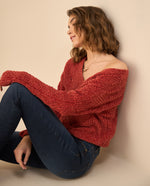 Buzo tejido con escote en V para mujer - Rojo