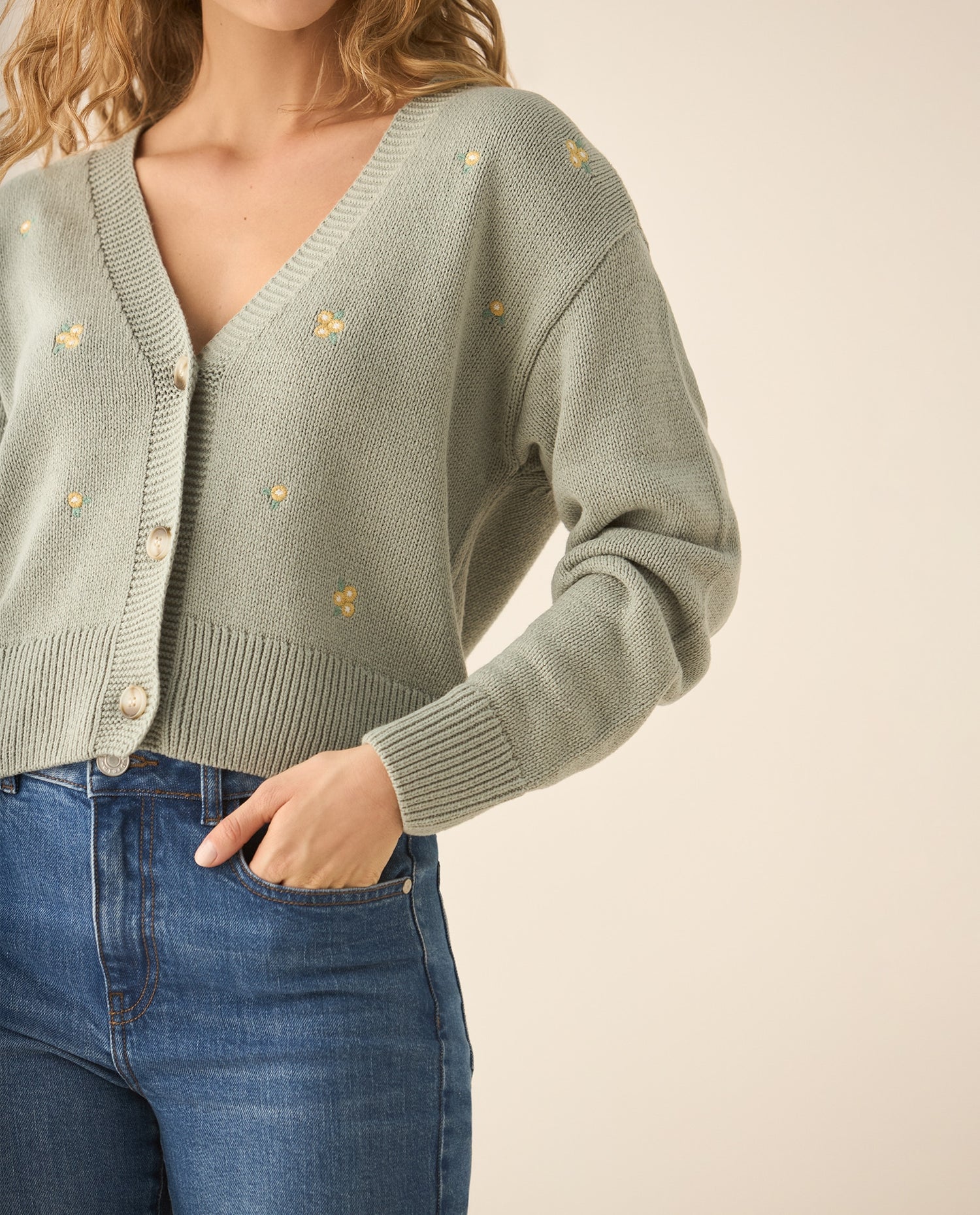 Suéter tejido con detalles bordados para mujer  - Verde
