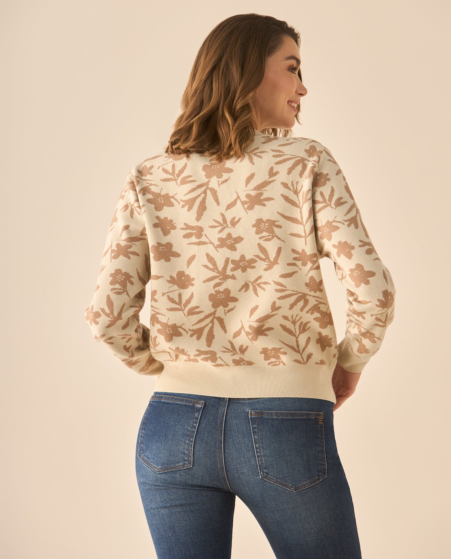 Suéter tejido de diseño cerrado para mujer - Beige