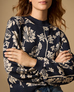 Suéter tejido cuello redondo con diseño floral - Azul