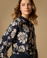 Suéter tejido cuello redondo con diseño floral - Azul