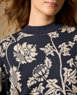 Suéter tejido cuello redondo con diseño floral - Azul