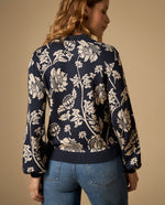 Suéter tejido cuello redondo con diseño floral - Azul