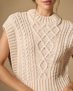 Chaleco tejido con diseño de trenzas y rombos cuello redondo - Beige
