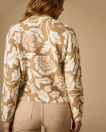 Suéter tejido cuello redondo con diseño floral - Beige