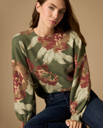 Suéter tejido cuello redondo con diseño floral - Verde