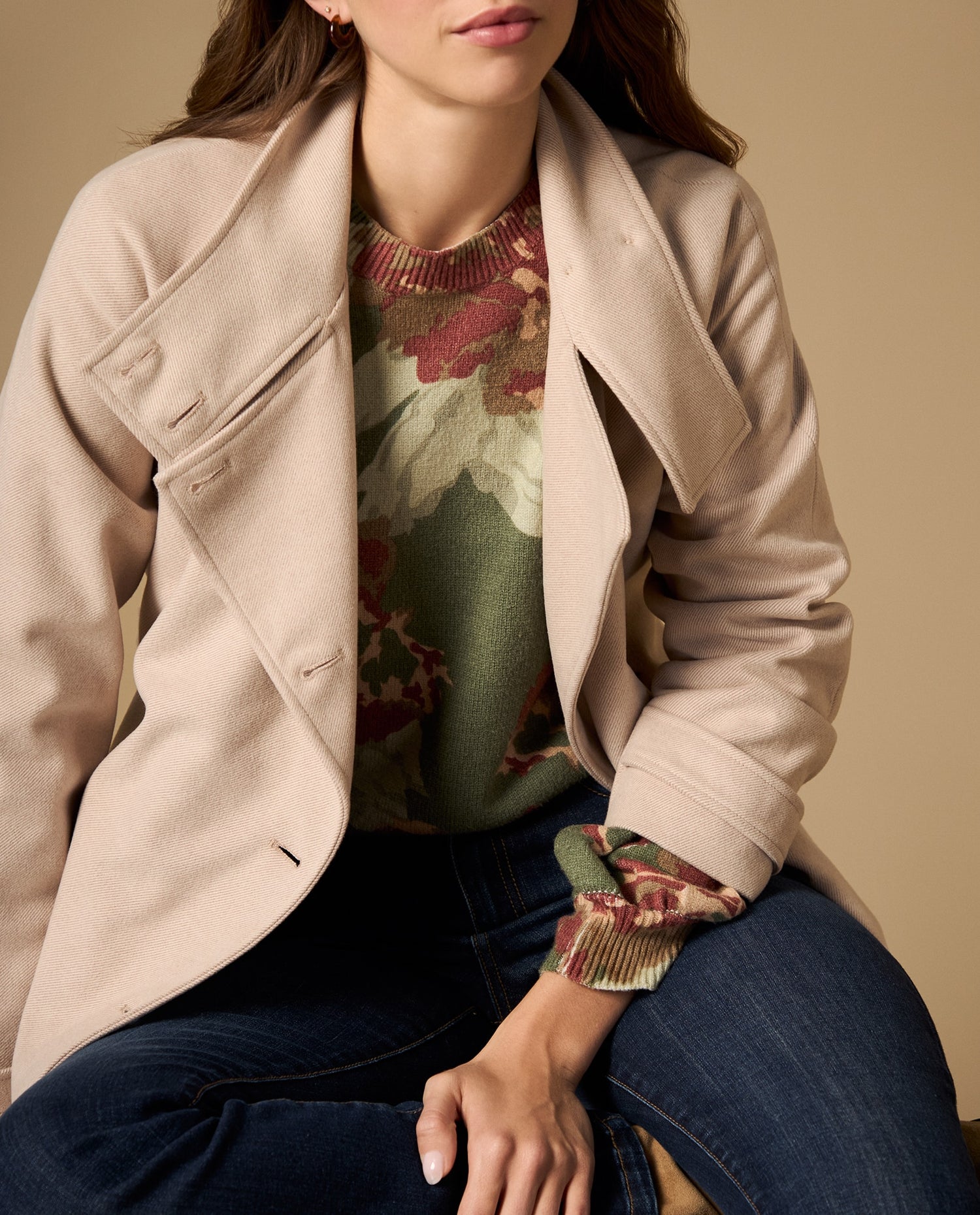 Suéter tejido cuello redondo con diseño floral - Verde