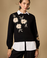 Suéter con bordado floral - Negro