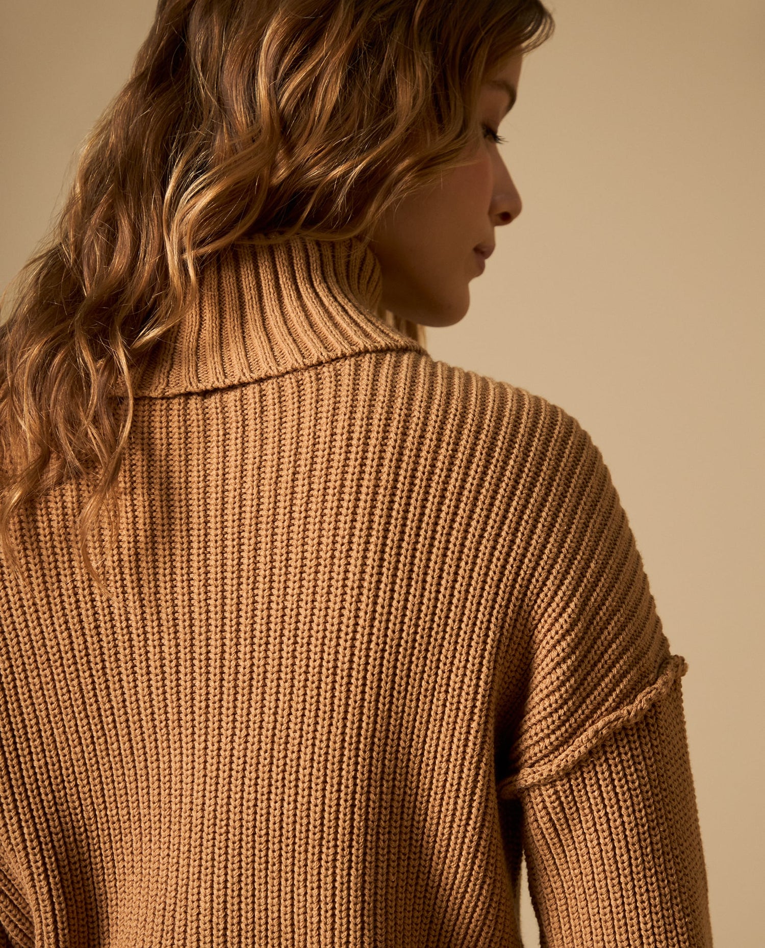 Suéter tejido cuello tortuga tipo chaleco - Beige