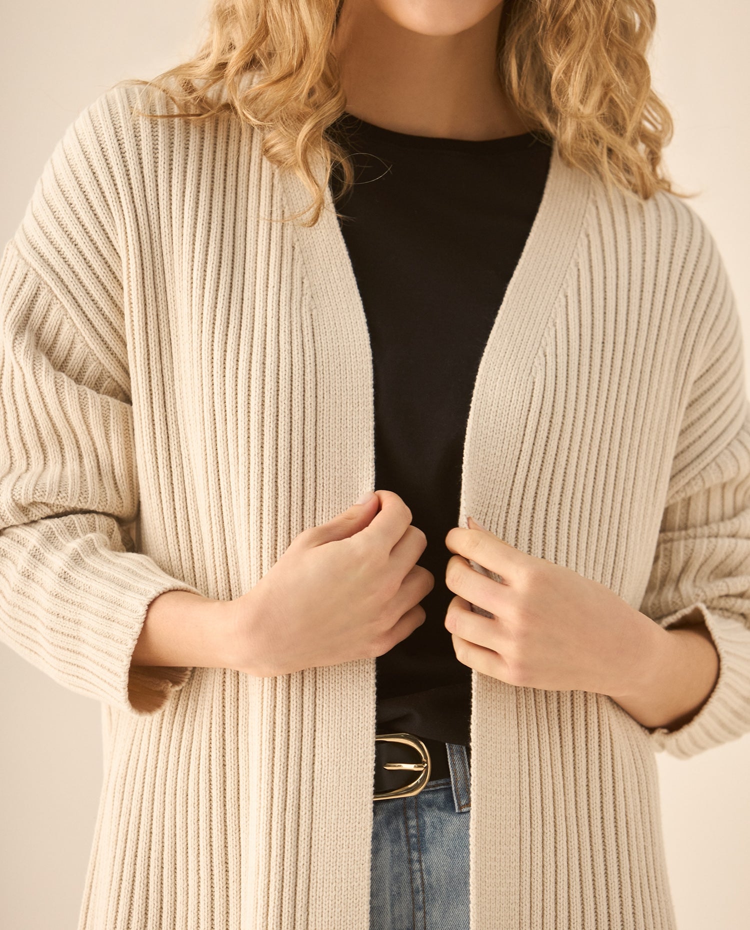 Cárdigan tejido de diseño abierto para mujer - Beige