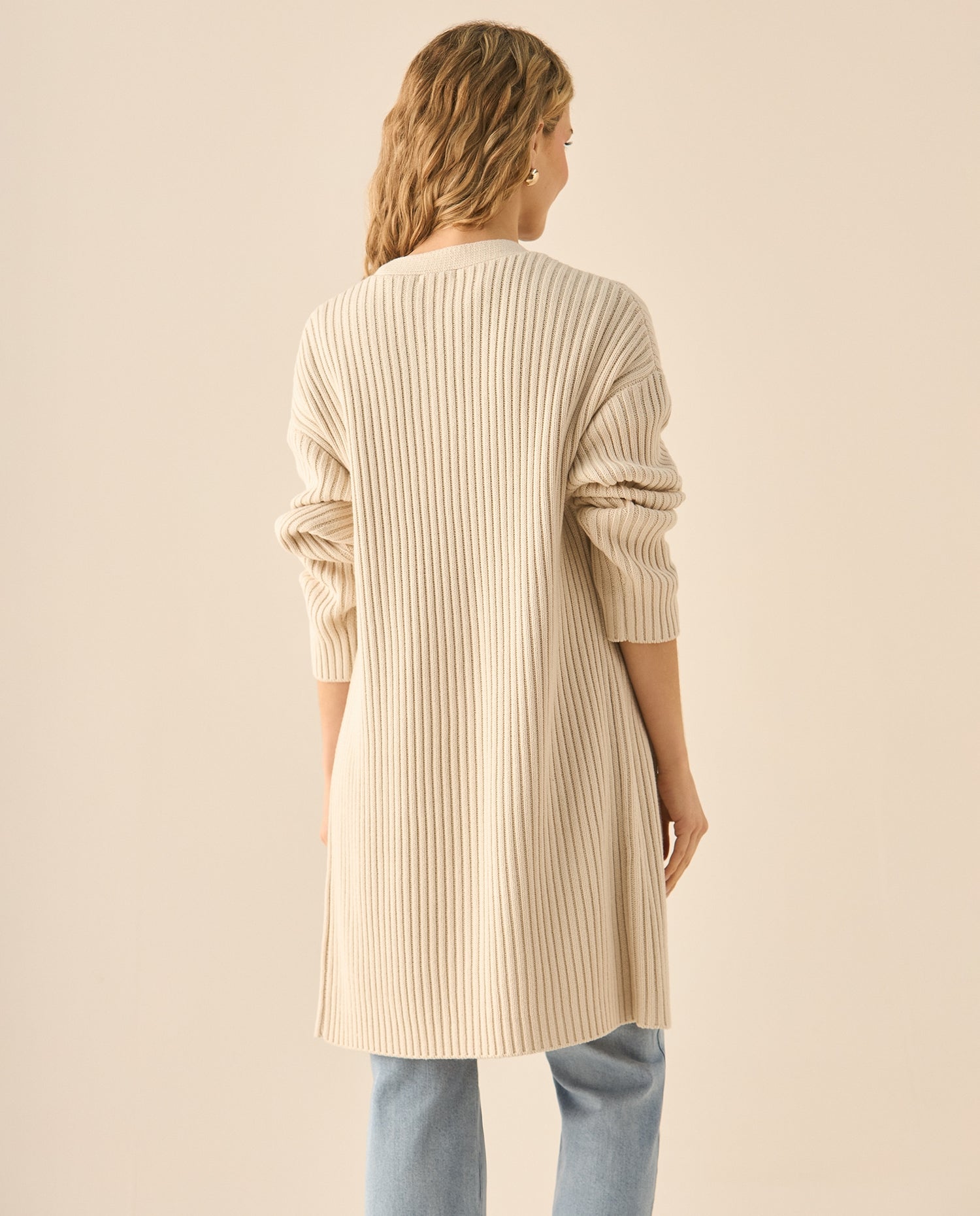 Cárdigan tejido de diseño abierto para mujer - Beige