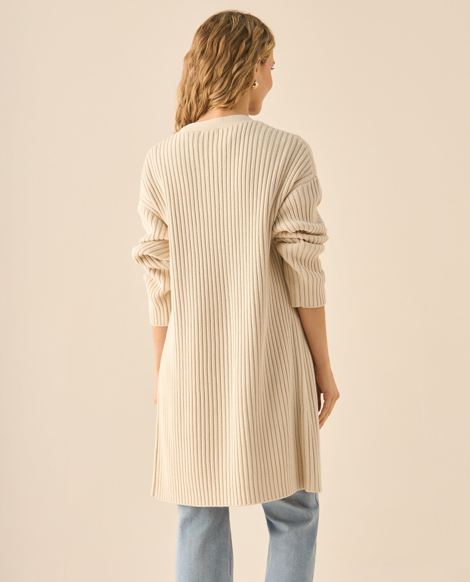 Cárdigan tejido de diseño abierto para mujer - Beige 34_663G202_BEI130607_4