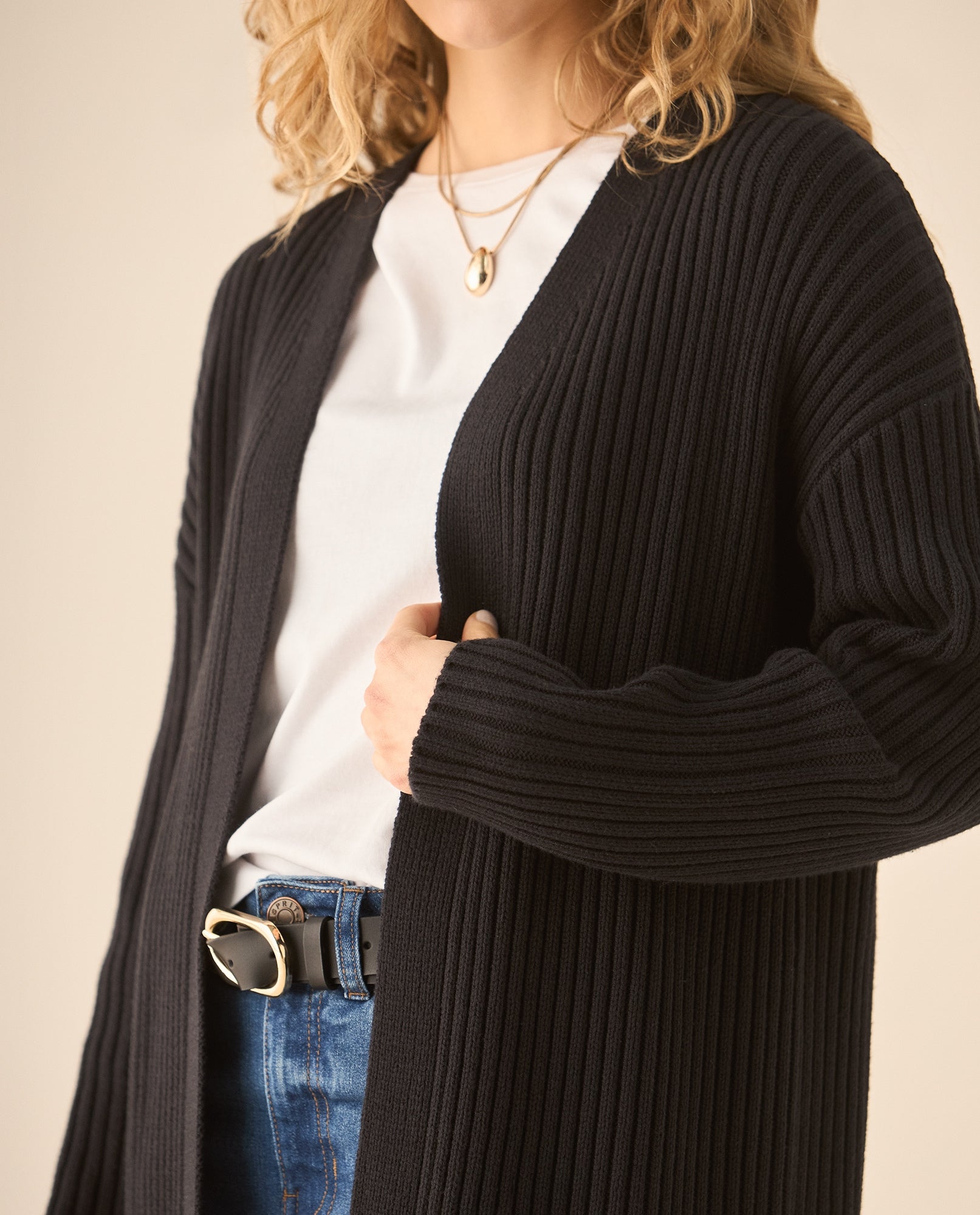 Cárdigan tejido de diseño abierto para mujer - Negro 34_663G202_NEG190303_4