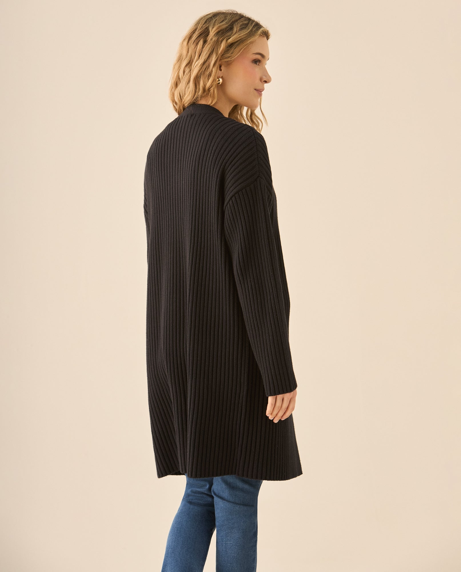 Cárdigan tejido de diseño abierto para mujer - Negro 34_663G202_NEG190303_6
