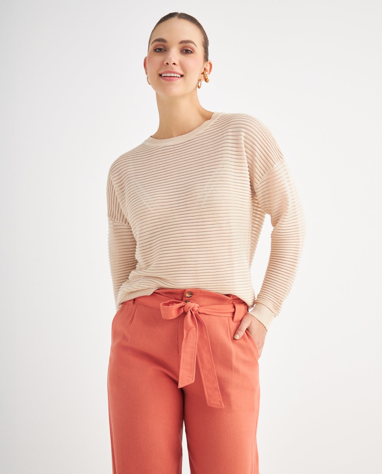 Buzo de tela texturizada para mujer - Beige