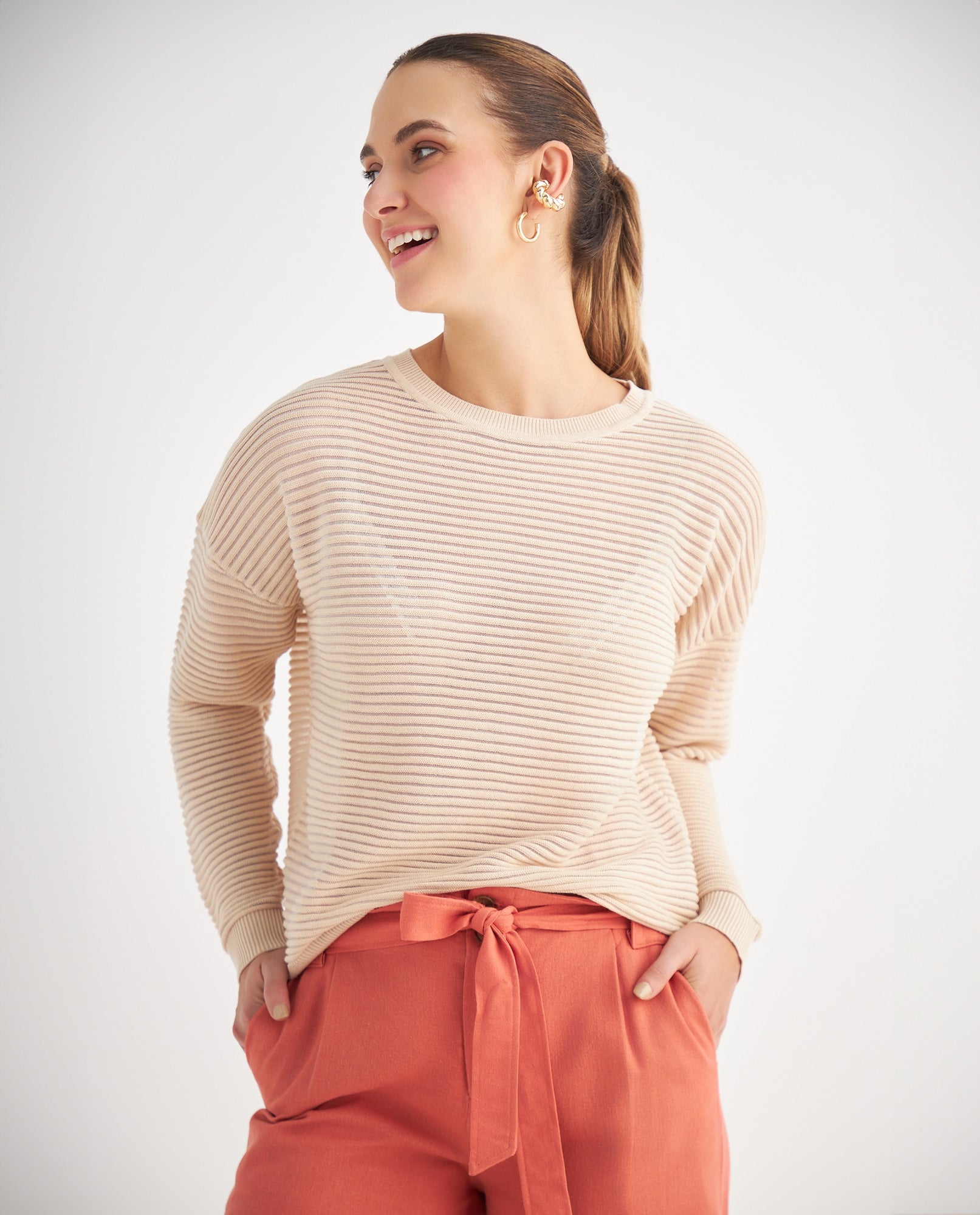 Buzo de tela texturizada para mujer - Beige 34_669F208_BEI130607_3