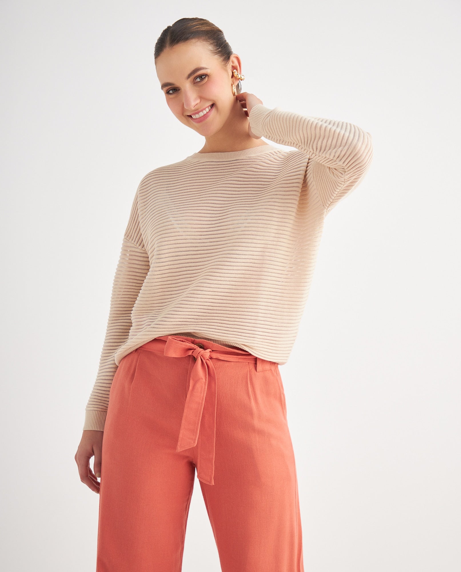 Buzo de tela texturizada para mujer - Beige 34_669F208_BEI130607_6