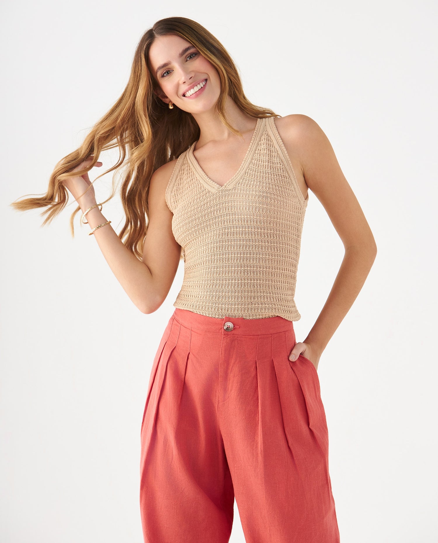 Camisa manga sisa tejida - Beige
