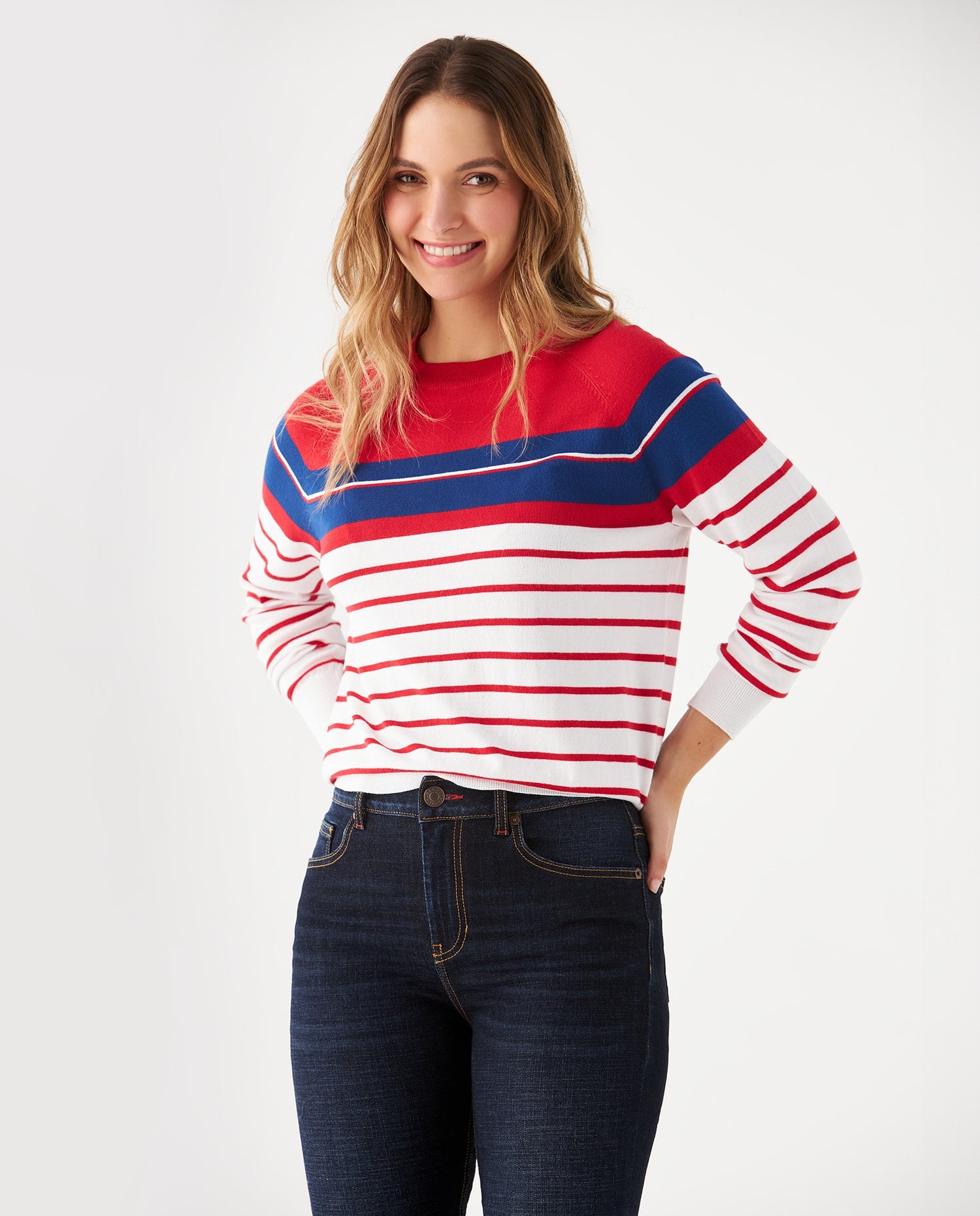 Suéter con diseño a rayas para mujer - Crudo