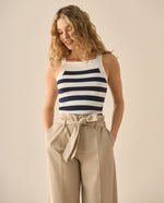 Suéter tipo camisa a rayas para mujer  - Azul