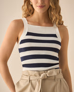 Suéter tipo camisa a rayas para mujer  - Azul