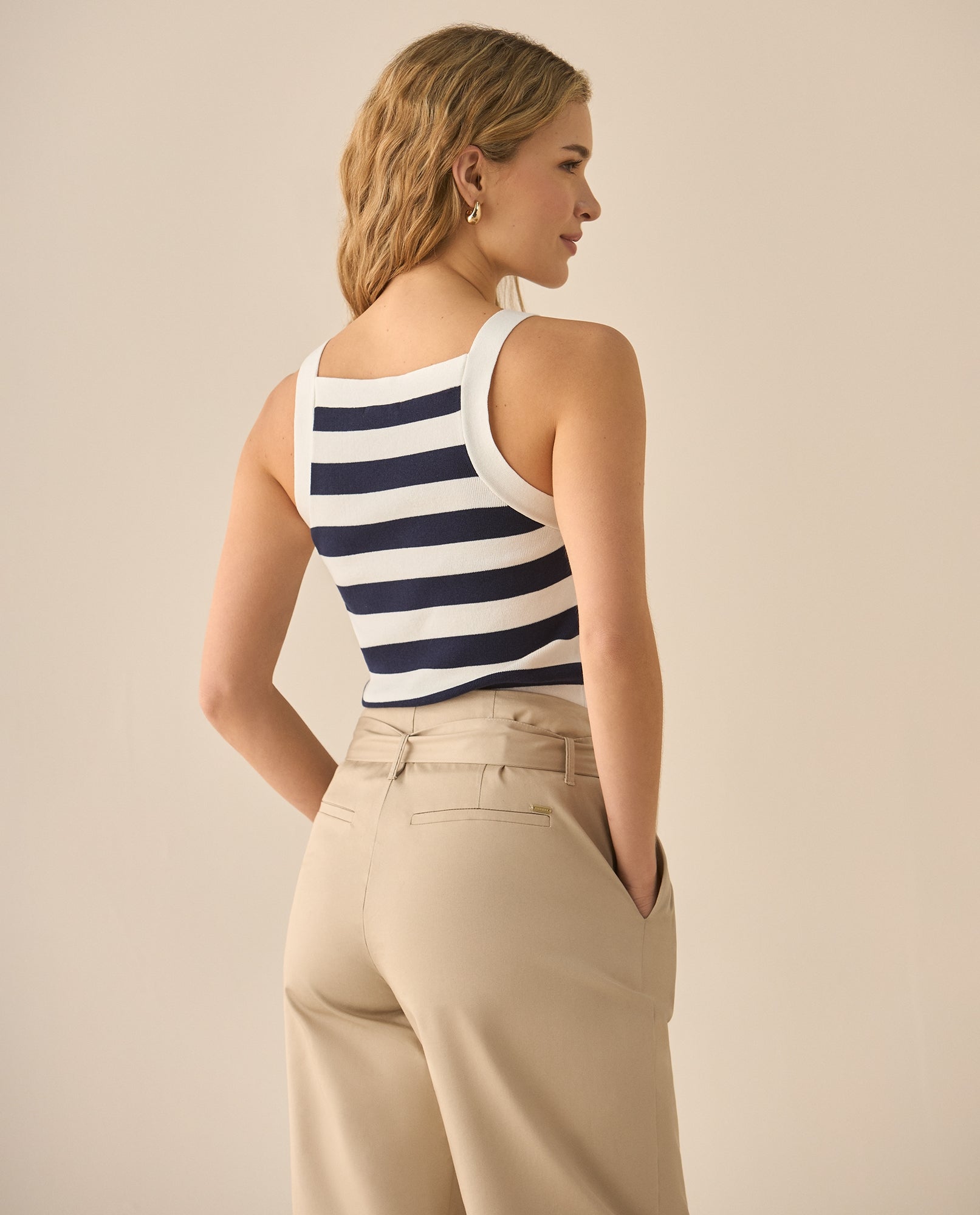 Suéter tipo camisa a rayas para mujer  - Azul 34_669G200_AZU184022_5