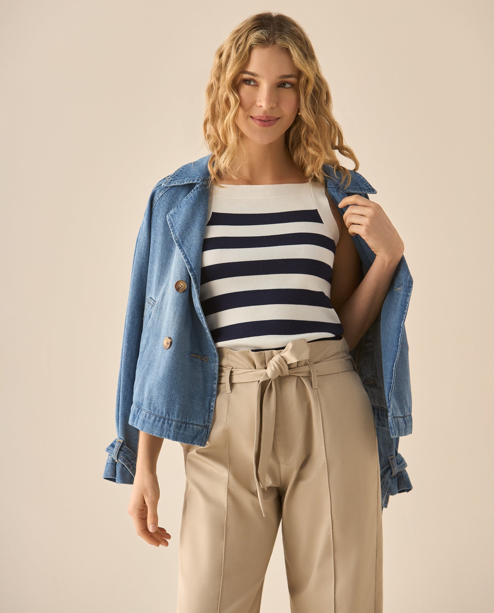 Suéter tipo camisa a rayas para mujer  - Azul 34_669G200_AZU184022_6