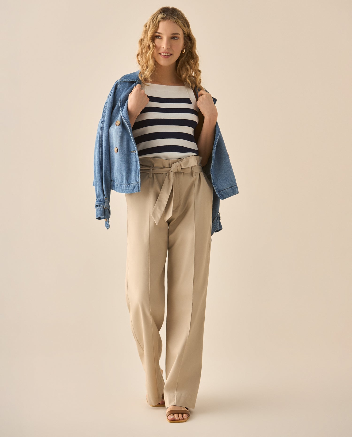 Suéter tipo camisa a rayas para mujer  - Azul