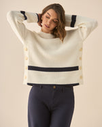 Buzo con rayas y ajuste de botones para mujer  - Crudo