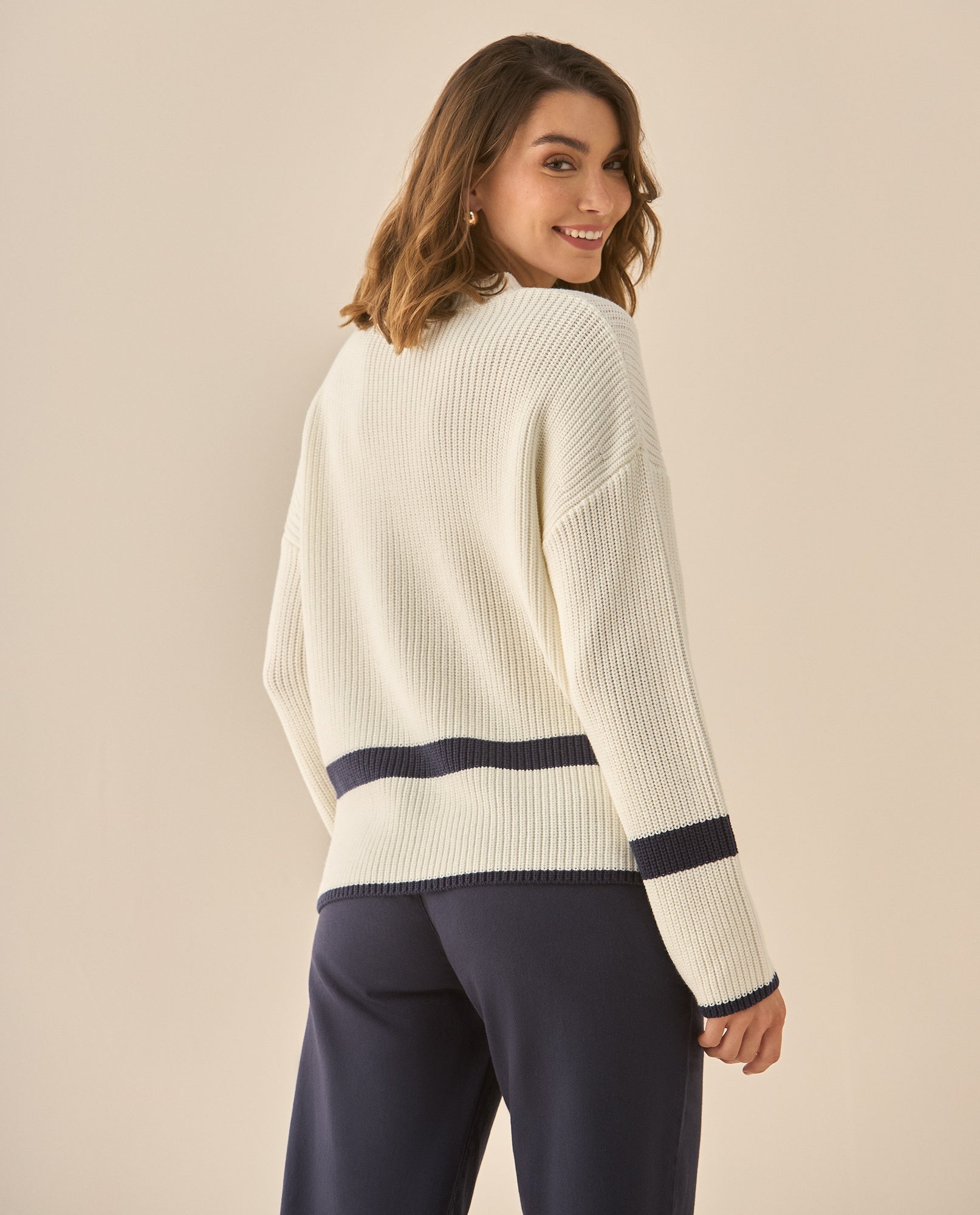 Buzo con rayas y ajuste de botones para mujer  - Crudo 34_669G201_CRU154502_5