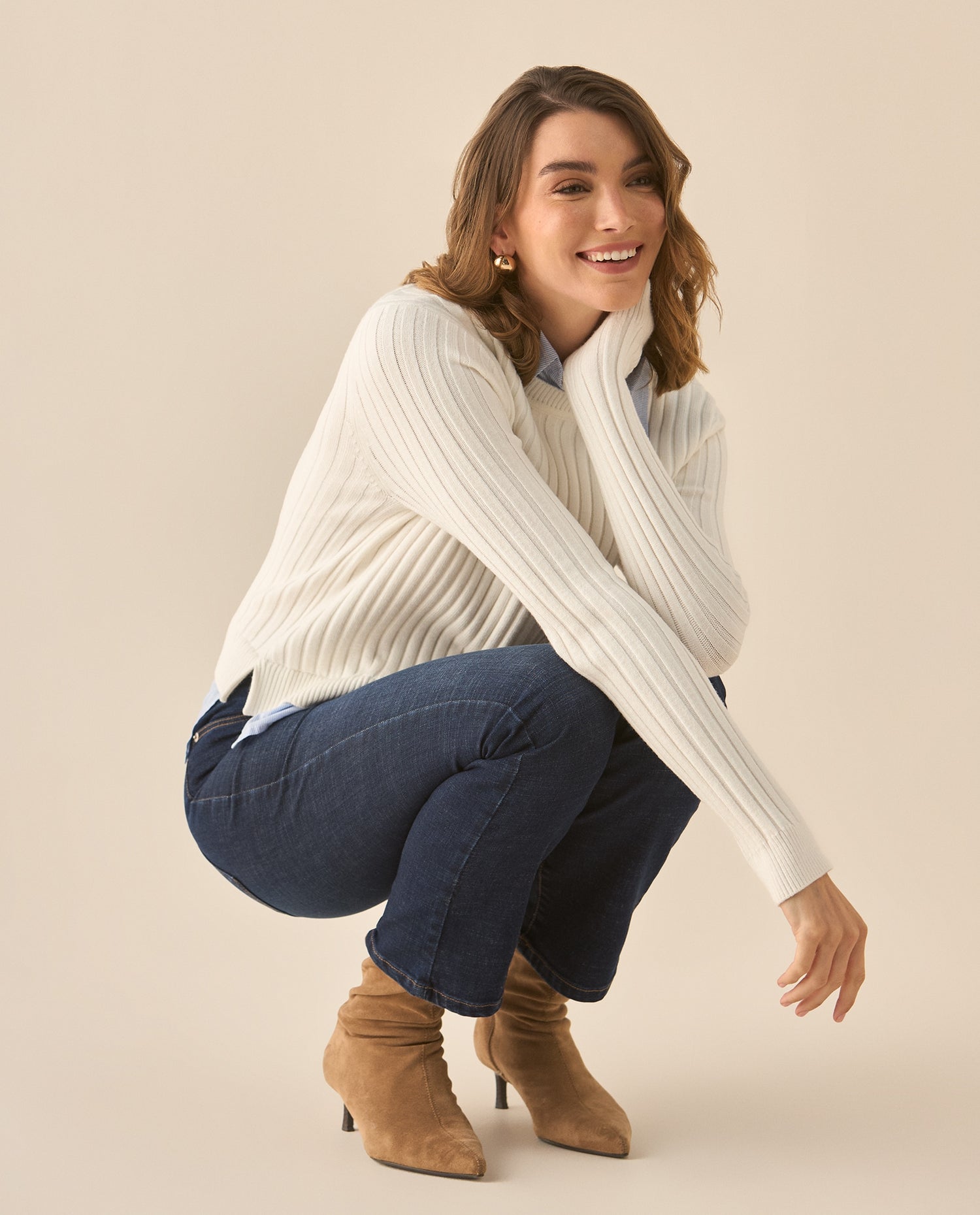 Buzo con textura suave imitación camisa para mujer  - Crudo